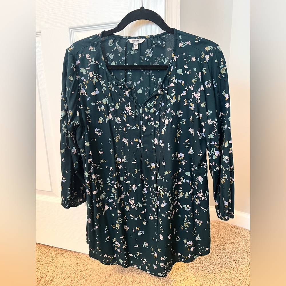 Sonoma Dark Green Peasant Top - Size Large